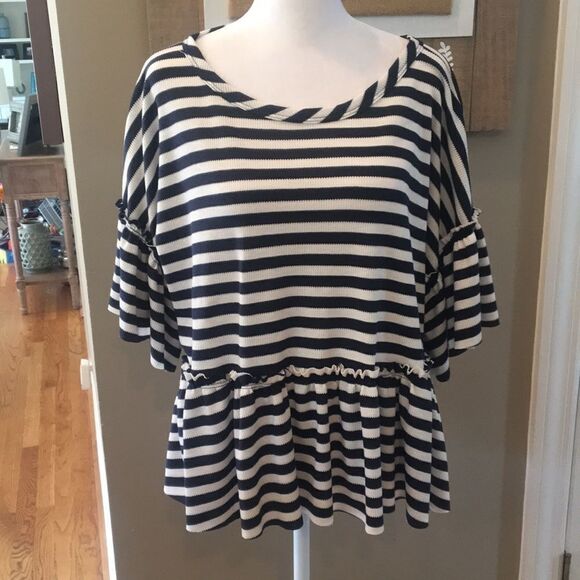 Navy Striped Ruffle Top - Picture 1 of 7